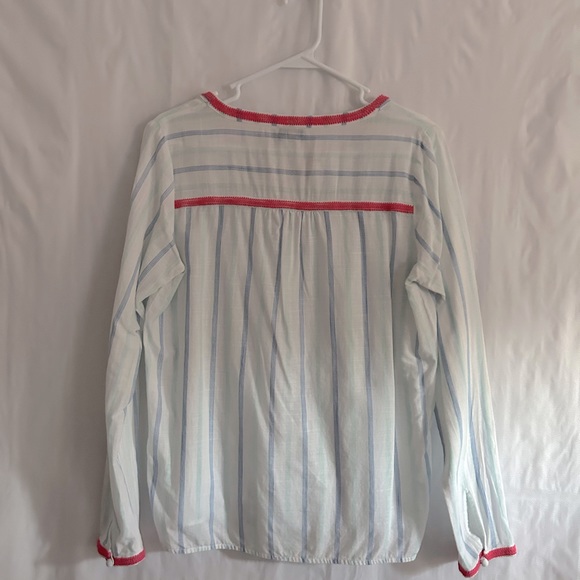 Vineyard Vines Blue White Stripe Pink Embroidered Boho Blouse Tunic Top Size S - Picture 7 of 10